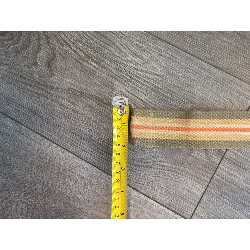 Y2K Fabric Ribbon Belt Multicolor Striped Double D-Ring Metal Cinch Buckle 90s
